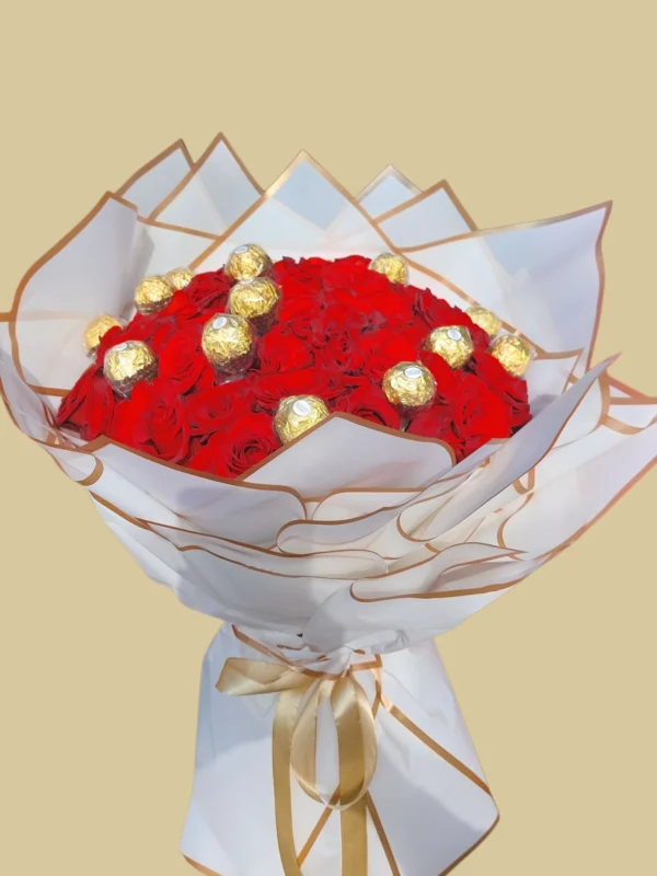Midnight Rose red roses with Ferrero Rocher by RosaBella Flowers