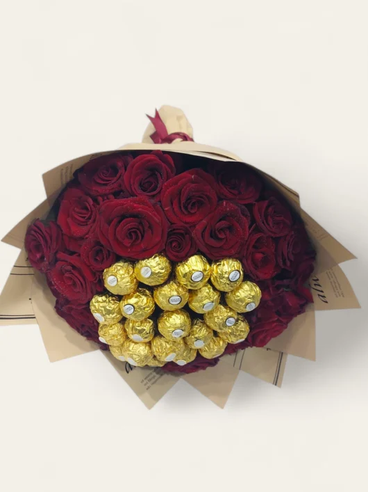 Golden Love red roses Ferrero Rocher gift by RosaBella Flowers – view 2