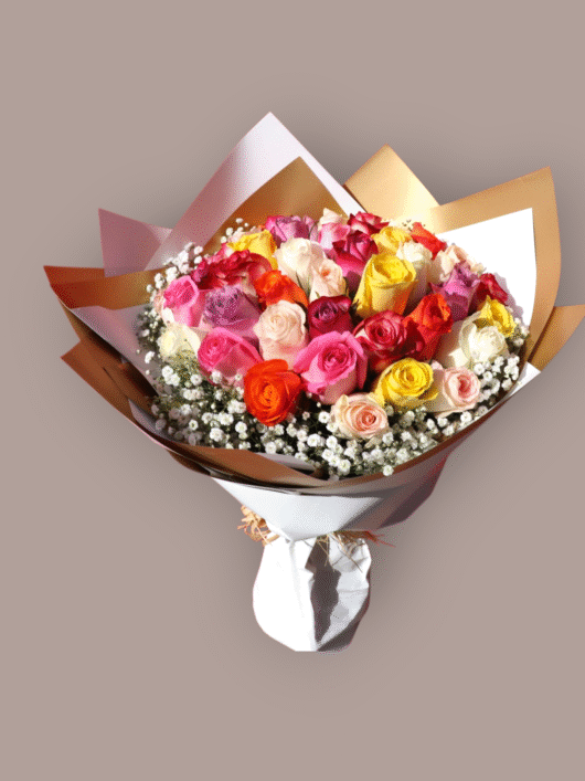 Color Whisper mixed roses bouquet by RosaBella Flowers