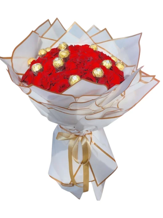 Midnight Rose red roses with Ferrero Rocher by RosaBella Flowers – view 2