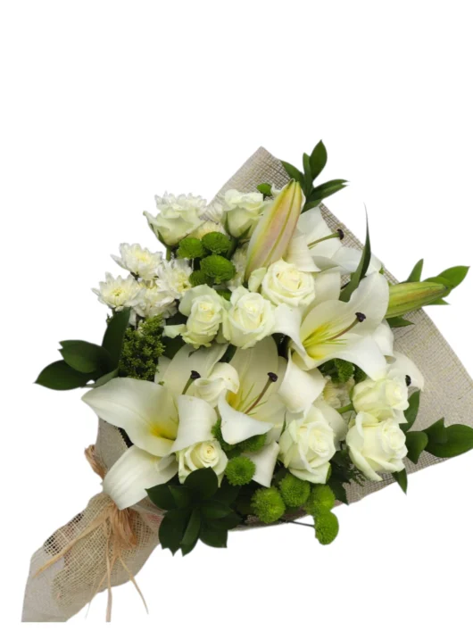 Soft White white lilies and roses by RosaBella Flowers – view 2