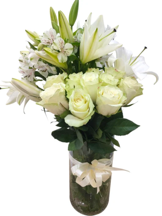 White Grace white lilies in glass vase by RosaBella Flowers – view 2
