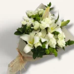 Soft White white lilies and roses by RosaBella Flowers