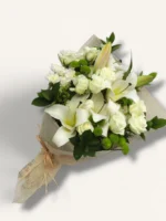 Soft White white lilies and roses by RosaBella Flowers