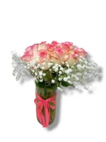 Pink Whisper cream roses in glass vase by RosaBella Flowers – view 2