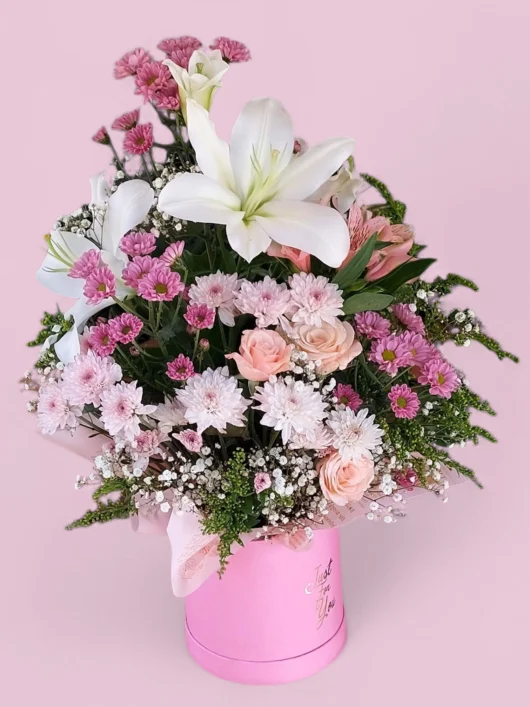 Blush Symphony pink flower box by RosaBella Flowers