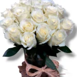 Ivory Grace white roses in glass vase by RosaBella Flowers
