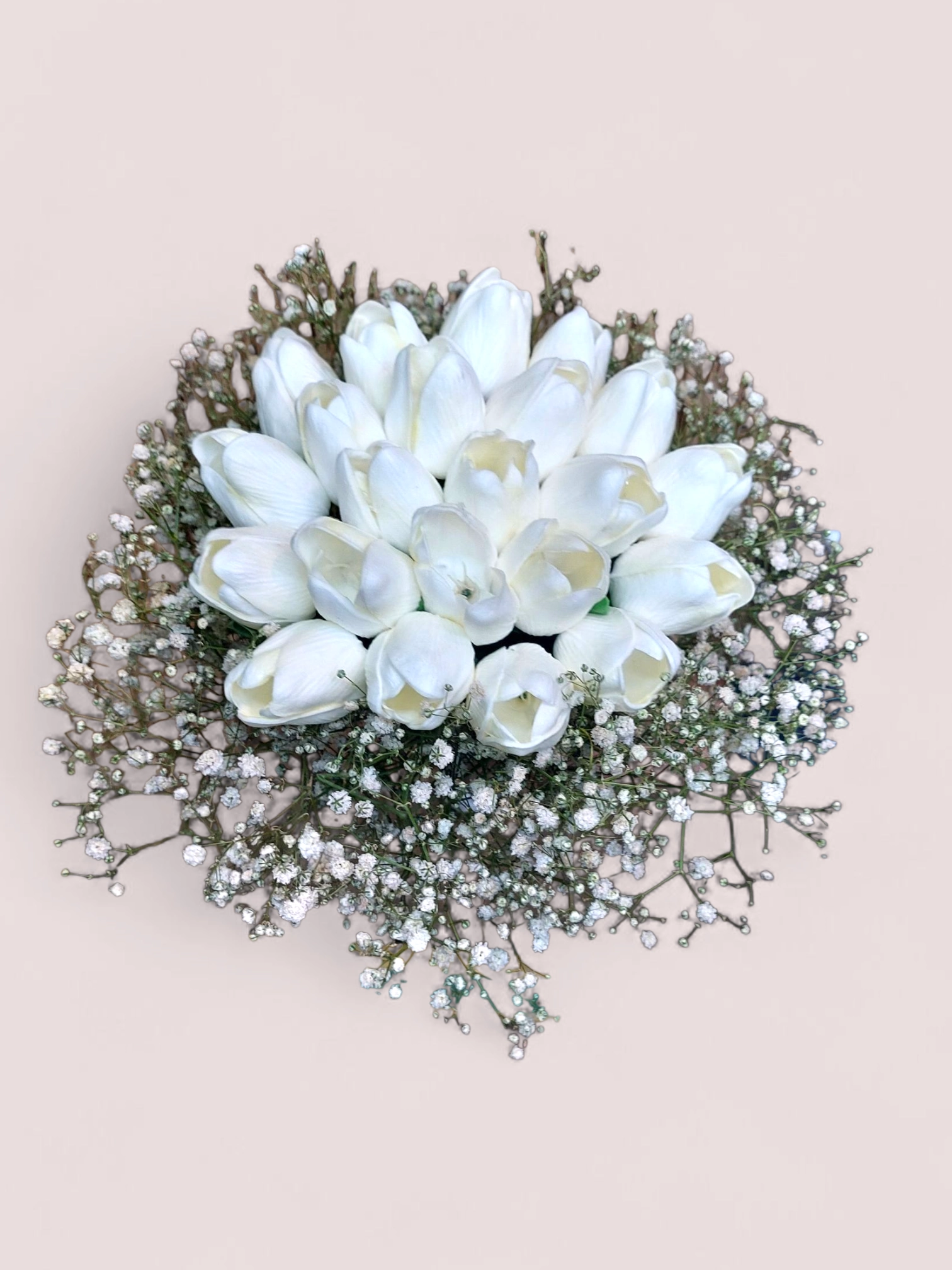 Snow Petals Snow Petals white tulips and baby's breath by RosaBella Flowers – view 2