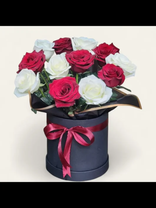 Crimson Velvet Box roses hat box by RosaBella Flowers