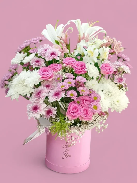 Rosewater Charm pink roses arrangement by RosaBella Flowers