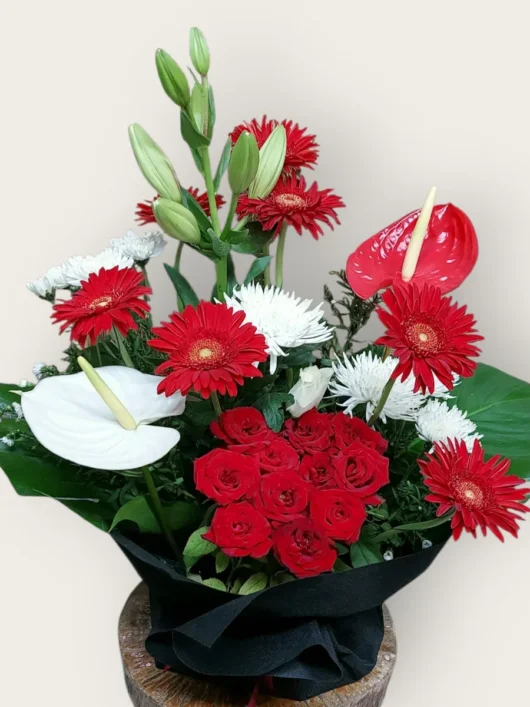 Scarlet Crown red flower arrangement by RosaBella Flowers