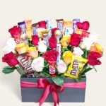 Candy Garden Box mixed roses and chocolate gift box by RosaBella Flowers
